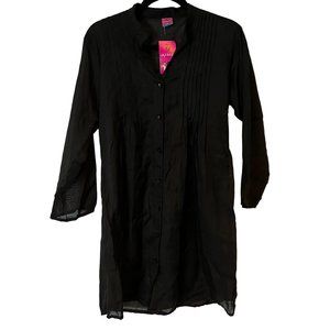 Shirt Dress Womens Medium Duster Black Sheer Long Sleeve Flowy Jazbazz NEW